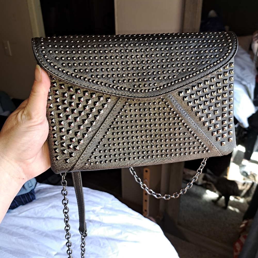 MMS women's gray riveted chain strapped purse in great condition